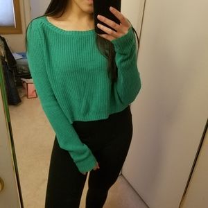 Green knit 100% cotton cropped sweater